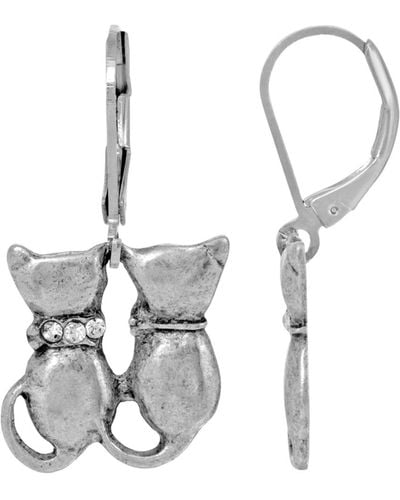 2028 Tone Crystal Double Cat Wire Earrings - Metallic