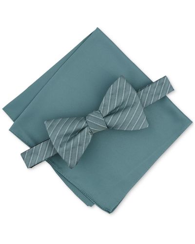 Alfani Ozark Stripe Bow Tie & Dot Pocket Square Set - Blue