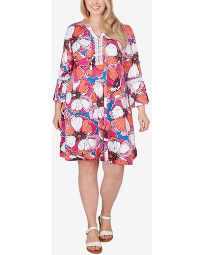 Ruby Rd. Plus Size Floral Puff Print Dress - Red