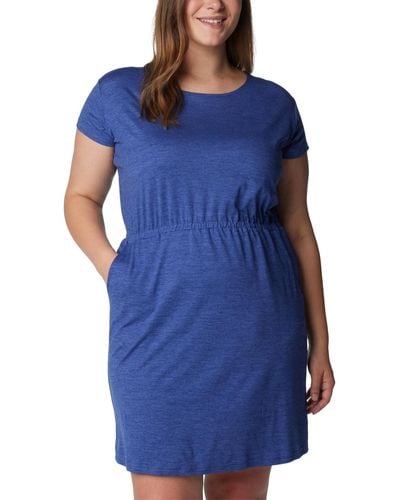 Columbia Plus Size Pacific Haze Short-sle T-shirt Dress - Blue