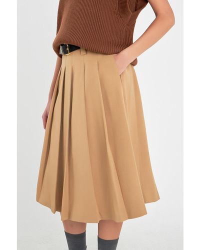 English Factory Low Waist Pleated Midi Skirt - Brown