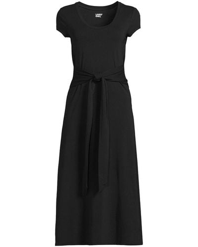 Lands' End Light Weight Cotton Modal Convertible Tie Waist Midi Dress - Black