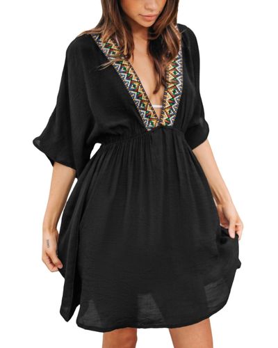 CUPSHE V-neck Embroidered Cover-up Dress - Black