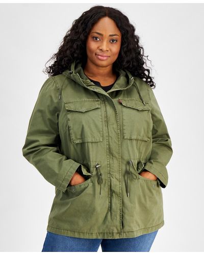 Levi's Plus Size Cotton Hooded Military Zip-front Jacket - Green