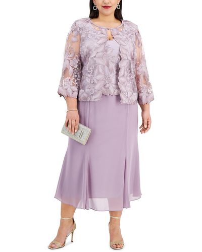 Alex Evenings Plus Size A-line Dress With Lace Mock Jacket - Purple