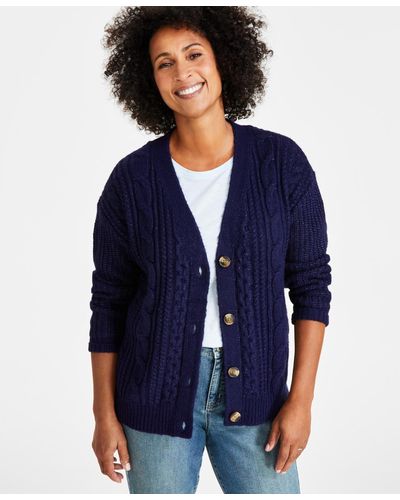Style & Co. Cable-knit V-neck Cardigan - Blue