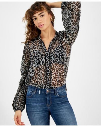 Guess Josette Animal-print Blouse - Blue