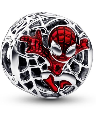 PANDORA Sterling Silver Marvel Spider-man Soaring City Charm - Red