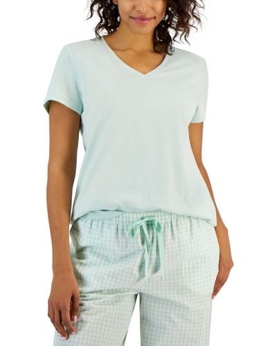 Charter Club Solid V-neck Short-sleeve Sleepwear Top - Blue