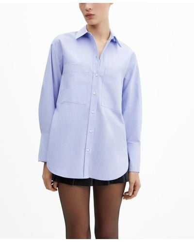 Mango Chest-pocket Cotton Shirt - Blue