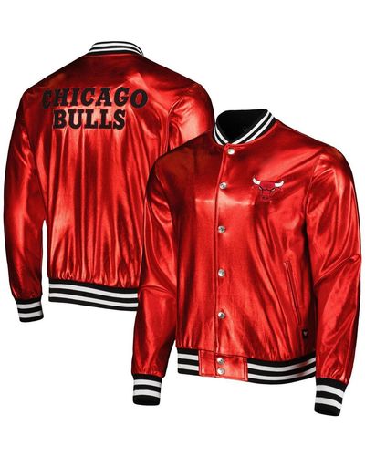 The Wild Collective And Chicago Bulls Metallic Full-snap Bomber Jacket - Red