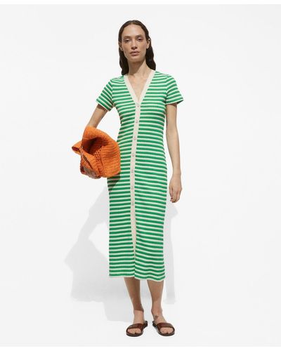 Mango Striped Jersey Dress - Green