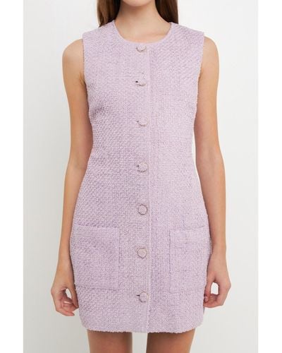 Endless Rose Sleeveless Tweed Mini Dress - Purple