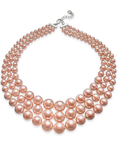 Charter Club Imitation Pearl Three-row Collar Necklace - Pink