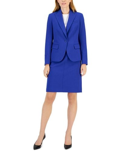 Anne Klein Executive Collection Single-button A-line Skirt Suit - Blue