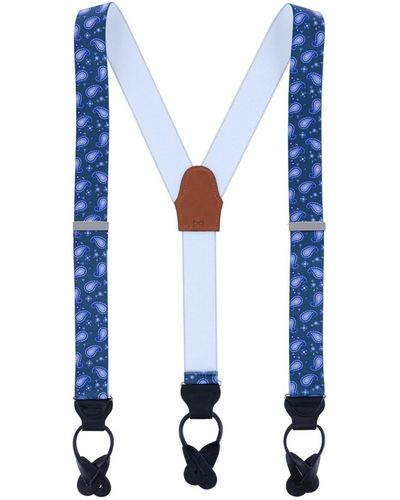 Trafalgar Harold Paisley Elastic Button End Suspenders - Blue