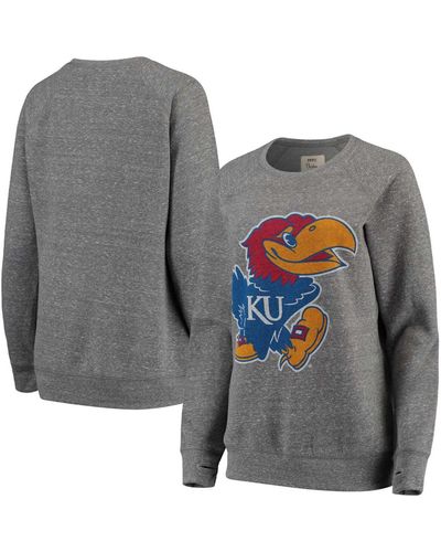 Pressbox Kansas Jayhawks Big Team Logo Knobi Fleece Tri-blend Crew Neck Sweatshirt - Gray