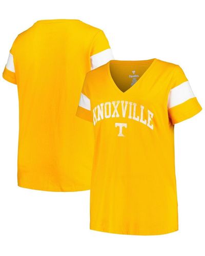 Profile Tennessee Volunteers Plus Size Arched City Sleeve Stripe V-neck T-shirt - Yellow