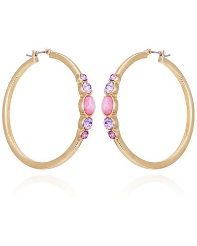 T Tahari Tone Lilac Violet Glass Stone Hoop Earrings - Metallic