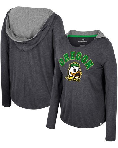 Colosseum Athletics Oregon Ducks Distressed Heather Long Sleeve Hoodie T-shirt - Gray