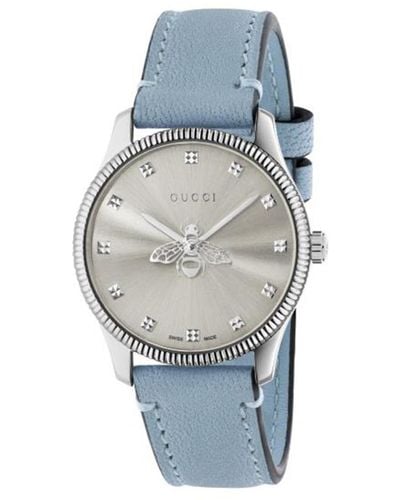 Gucci G-timeless Watch With Bee, 29 Mm - Blue