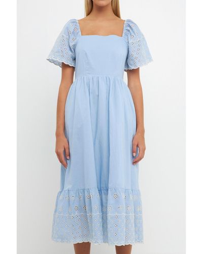 English Factory Embroidered Midi - Blue