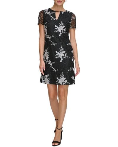 Kensie Short-sleeve Embroidered-lace Sheath Dress - Black