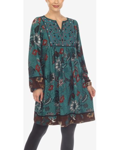 White Mark Paisley Flower Embroidered Sweater Dress - Green