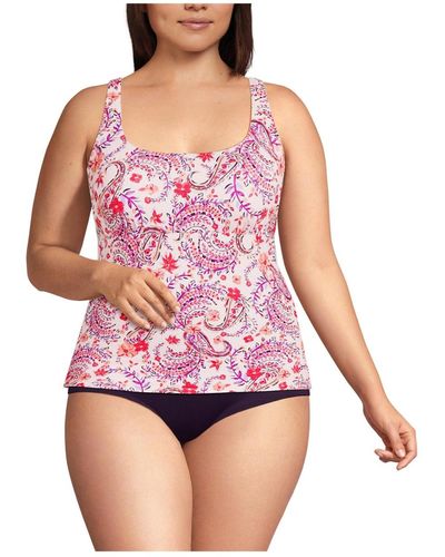 Lands' End Plus Size Chlorine Resistant Square Neck Underwire Tankini Swimsuit Top - Pink