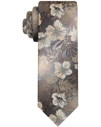 Van Heusen Classic Floral Long Tie - Gray