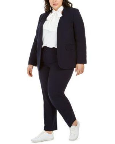 BarIII Trendy Plus Size Open Front Blazer Tie Neck Blouse Ankle Pants Created For Macys - Black