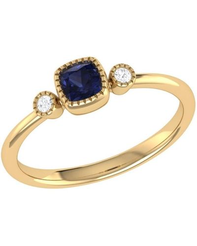 LuvMyJewelry Cushion Sapphire Gemstone Round Natural Diamond 14k Gold Birthstone Ring - Blue