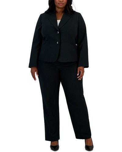 Le Suit Plus Size Two-button Pinstriped Pantsuit - Black