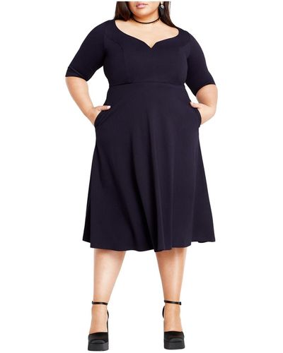 City Chic Plus Size Cute Girl Elbow Sleeve A-line Dress - Blue