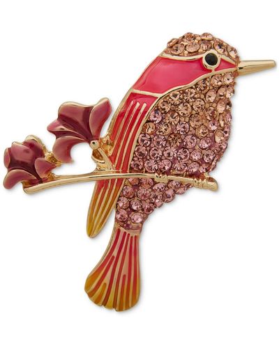 Anne Klein Gold-tone Crystal & Epoxy Bird Pin - Red
