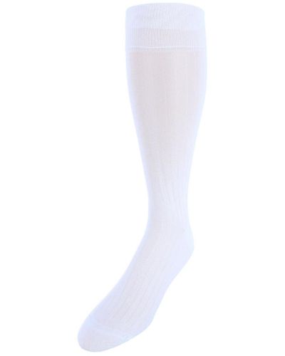 Trafalgar Jasper Mercerized Cotton Ribbed Mid-calf Solid Color Socks - White