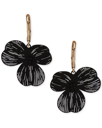 Lonna & Lilly Gold-tone Jet Pave Openwork Flower Drop Earrings - Black