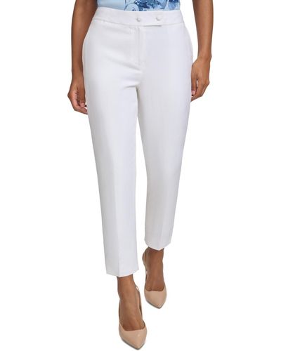 Calvin Klein Petite Linen-blend High Rise Straight-leg Ankle Pants - White