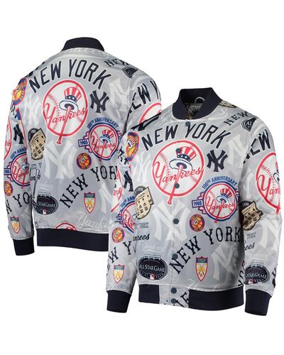 Pro Standard New York Yankees Allover Print Satin Full-snap Jacket - Gray