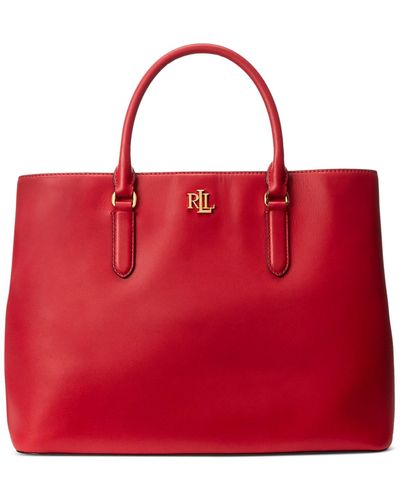 Lauren by Ralph Lauren Full-grain Smooth Leather Large Marcy Satchel - Red