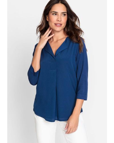 Olsen 3/4 Sleeve Split Neck T-shirt Blouse - Blue