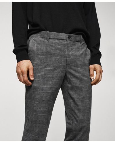 Mango Slim-fit Cotton Check Pants - Black