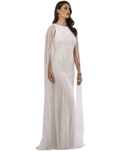 Lara Eve Beaded Cape Sleeve Wedding Dress - White