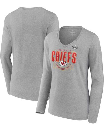 Fanatics Heather Kansas City Chiefs Super Bowl Lviii Quick Pass Long Sleeve V-neck T-shirt - Gray