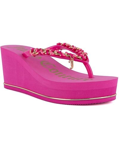 Juicy Couture Ullie Chain Detail Thong Platform Wedge Sandals - Pink