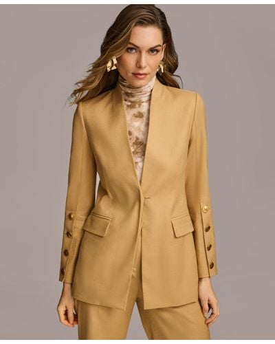 Donna Karan Button Sleeve Blazer - Natural