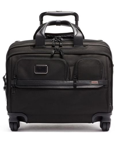 Tumi Alpha 3 Leather Deluxe 4-wheel Laptop Briefcase - Black