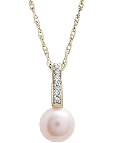 Macy's Cultured Freshwater Pearl With Diamond Necklace In 14k Yellow Gold - Metallic