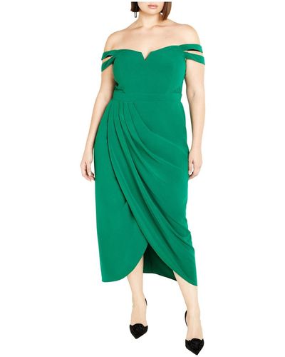 City Chic Plus Size Rosa Off Shoulder Midi Love Dress - Green