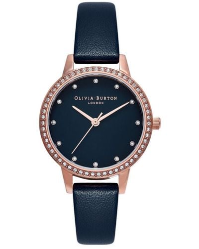 Olivia Burton Timeless Classic Leather Strap Watch - Blue